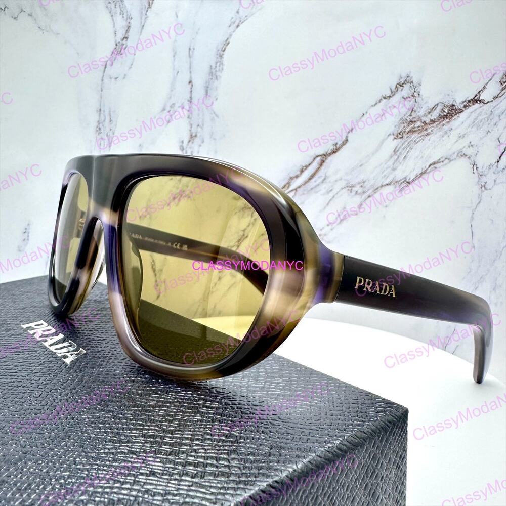 New PRADA Sunglasses Brown Striped Laguna Aviator Shield Mask New